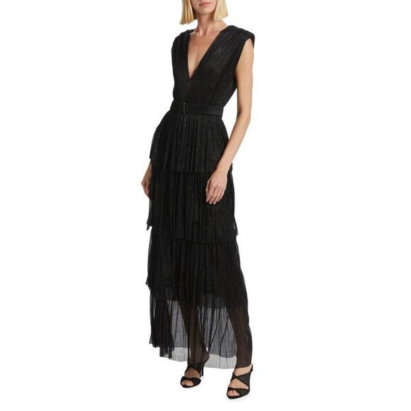 Sabina Musayev Skylar Tiered Metallic Maxi Dress Black Size Small $570 - Picture 3 of 11